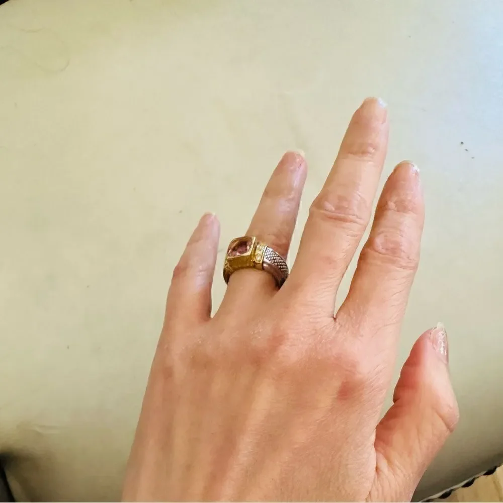 Judith Ripka 18k Yellow Gold Diamond and pink Zircon and silky ring